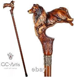 Collie Dog Walking Stick Cane Wooden Cane Scotland shepherd for men women