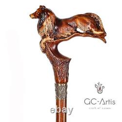 Collie Dog Walking Stick Cane Wooden Cane Scotland shepherd for men women