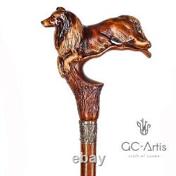 Collie Dog Walking Stick Cane Wooden Cane Scotland shepherd for men women