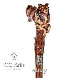 Collie Dog Walking Stick Cane Wooden Cane Scotland shepherd for men women