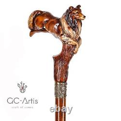 Collie Dog Walking Stick Cane Wooden Cane Scotland shepherd for men women