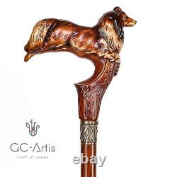 Collie Dog Walking Stick Cane Wooden Cane Scotland shepherd for men women