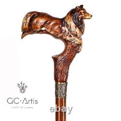 Collie Dog Walking Stick Cane Wooden Cane Scotland shepherd for men women