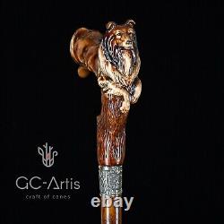 Collie Dog Walking Stick Cane Wooden Cane Scotland shepherd for men women