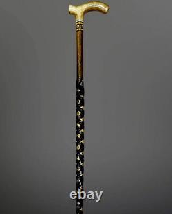 Colored Handle Embroidered Wooden Walking Stick, High Quality Unique Carved Cane