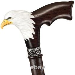 Custom Hand-Painted Bald Eagle Wooden Cane for Men Stysh Carved Walking Stick