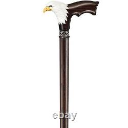 Custom Hand-Painted Bald Eagle Wooden Cane for Men Stysh Carved Walking Stick
