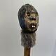 Custom Wood Hand Carved Face Wooden 57 Walking Stick Cane Glass Eyes Beaver Fur