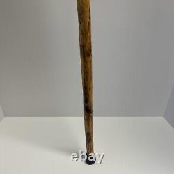 Custom Wood Hand Carved Face Wooden 57 Walking Stick Cane Glass Eyes Beaver Fur