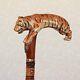 Custom Walking Cane With Tiger Hand Carved Handle Wooden Stick Tiger Cane Hiking