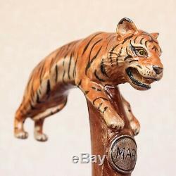 Custom walking cane with Tiger Hand carved handle Wooden stick Tiger cane Hiking