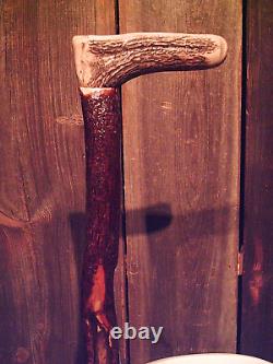 Deer Antler handle walking stick MAPLE wood antler scar shaft CUSTOM MADE IN USA