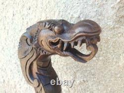 Designer Art Wooden Cane Walking Stick Dragon Wooden Carved Head X Mass Best Gif