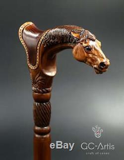 Designer Art Wooden Cane Walking Stick Horse Animal Wood Handle Best Gift XM449