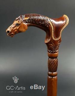 Designer Art Wooden Cane Walking Stick Horse with Saddle Animal Wood Carved
