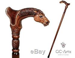 Designer Art Wooden Cane Walking Stick Horse with Saddle Animal Wood Carved