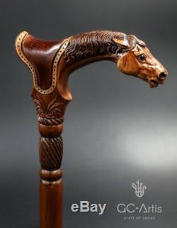 Designer Art Wooden Cane Walking Stick Horse with Saddle Animal Wood Carved Walk