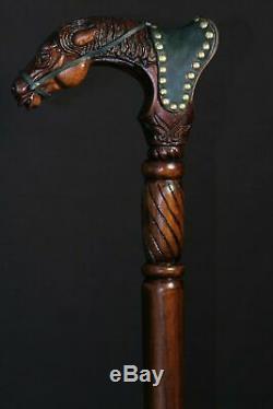 Designer Art Wooden Cane Walking Stick Horse with Saddle Wood & Leather Work