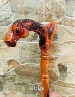 Designer Art Wooden Horse Cane With Saddle Walking Stick