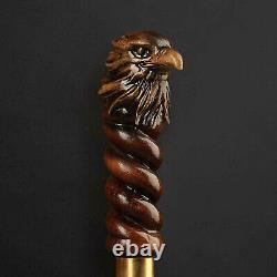 Designer Eagle Head Carved Handle Antique Brown Wooden Walking Stick Cane Gift