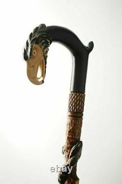 Designer Eagle and Snake Handmade Carved Wooden Walking Stick Cane Exclusive