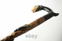 Designer Eagle and Snake Handmade Carved Wooden Walking Stick Cane -Exclusive! 1