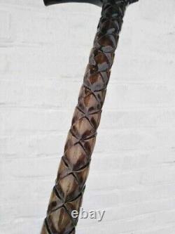 Designer Hand Carved working Stick Cane Hiking Black Wooden Walking Stick Craved