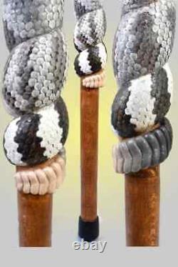 Diamondback rattlesnake wooden walking cane full body, hand carved cane art wood