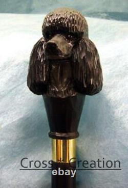 Dog Head Carved Handle Wooden Walking Stick Cane Poodle Unique Style cane gift