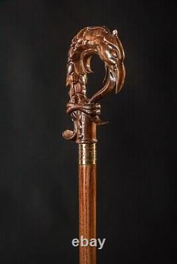 Dragon Bird Stylish Walking Cane Wooden Hand Carved Hiking Stick