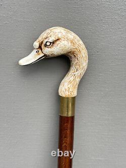 Duck Head Walking Stick Cane Wooden Hand Carved Resin Bird Brass Artisan 36