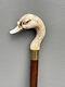 Duck Head Walking Stick Cane Wooden Hand Carved Resin Bird Brass Artisan 36