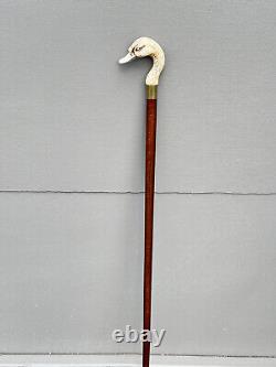 Duck Head Walking Stick Cane Wooden Hand Carved Resin Bird Brass Artisan 36