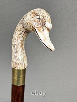 Duck Head Walking Stick Cane Wooden Hand Carved Resin Bird Brass Artisan 36