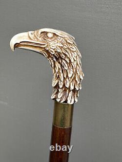 Eagle Head Walking Stick Cane Wooden Hand Carved Resin Bird Brass Artisan 36