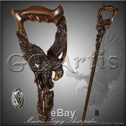 Eagle Snake Walking Stick Cane Wood Carved Hiking Staff Hand Crafted Wooden