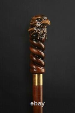 Eagle Walking Stick Cane Dark Wooden Handmade Wood Hand Carved