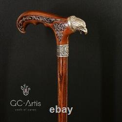 Eagle Walking Stick Cane Solid Bronze Brass Metal Staff Wooden Handle Shaft art