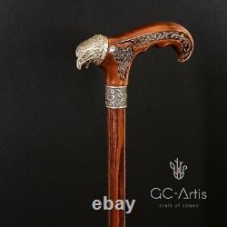 Eagle Walking Stick Cane Solid Bronze Brass Metal Staff Wooden Handle Shaft art