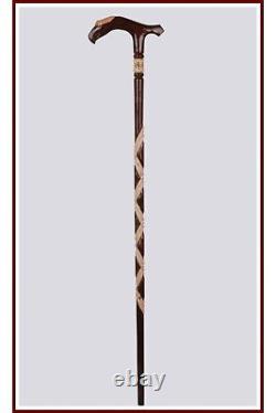 Eagle-headed Embroidered Brown Walking Stick, Hand-carved Wooden Cane, Gift