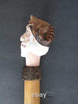 Ed & Bess Vogel Hand Carved Wooden Cane 51 Subject TRAPPER Walking Stick USA