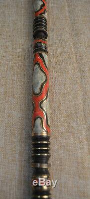 Egyptian Handcrafted Coral & Mother of PeaI Ebony Wooden Walking Cane Stick