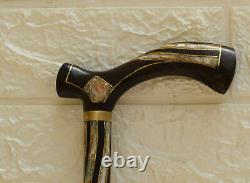 Egyptian Handmade 37 Walking Wooden Cane, Mother of Pearl Inlaid ebony Stick