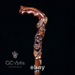 Elegant Flower Wooden Cane Walking Stick Staff Hand Carved for women ladies