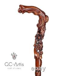 Elegant Flower Wooden Cane Walking Stick Staff Hand Carved for women ladies