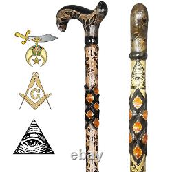 Elegant Handcarved Freemasonry Masonic Wooden Walking Stick Cane, Handmade Cane