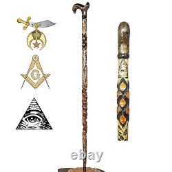 Elegant Handcarved Freemasonry Masonic Wooden Walking Stick Cane, Handmade Cane