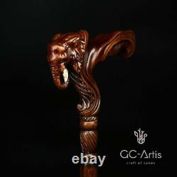 Elephant Cane Wooden Walking Stick Anatomic Palm Grip Handle Wood Carved Gifts