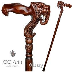 Elephant Wooden Cane Walking Stick for men Ergonomic Handle Original GC-Artis