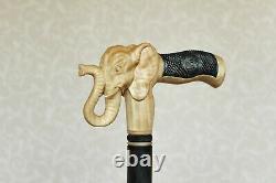 Elephant walking cane Style wooden stick Hand carved handle and simple staff